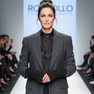 Black Gray HandKnit Seamless Wool Blend Gloves Mittens